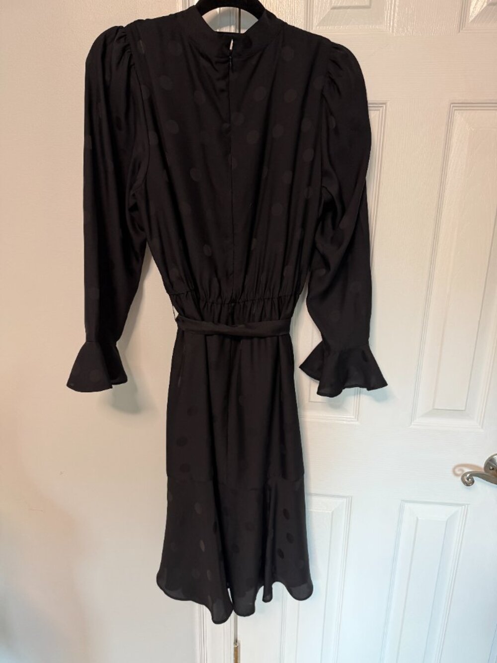 Black Ann Taylor Dotted Mock Neck Flounce Dress - Cocktail party/funeral/wedding - Picture 7 of 9